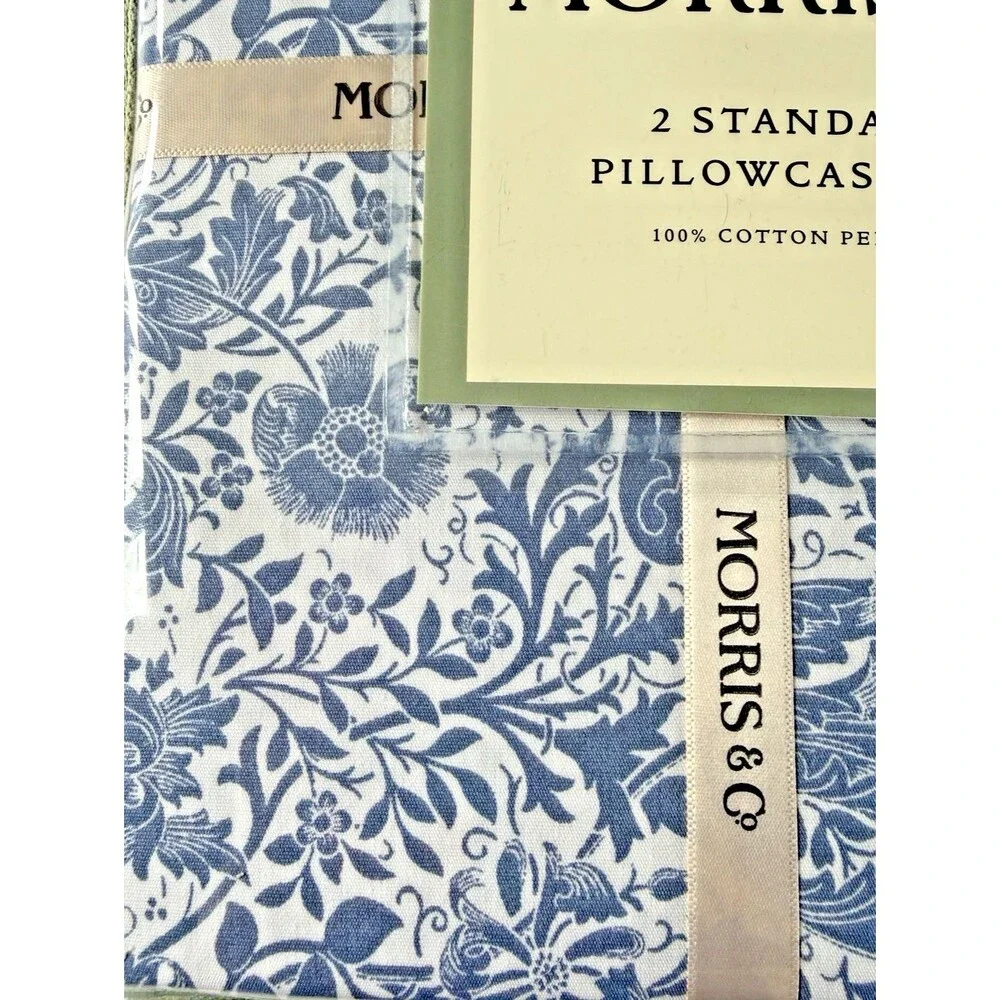 Morris & Co Luxury (2) Standard Pillowcases Blue White Marigold English Garden